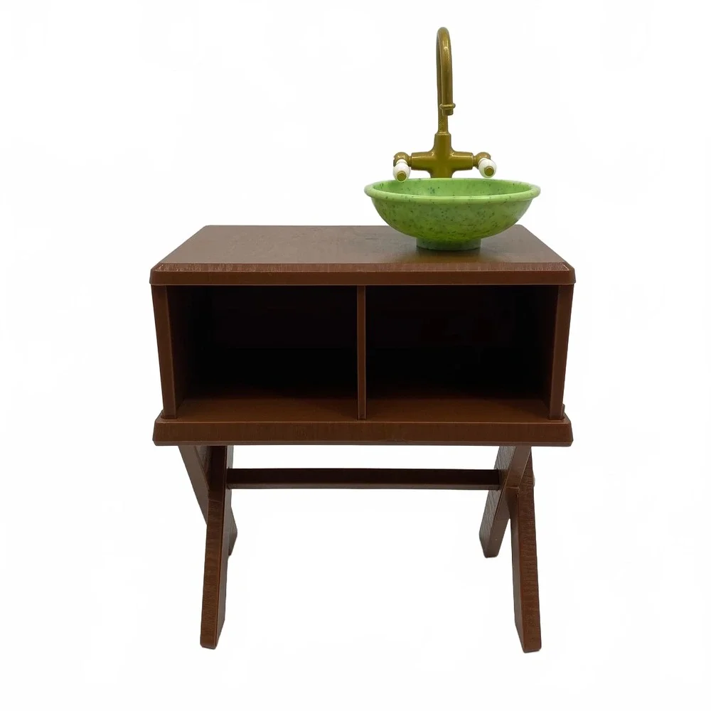 American Girl Brown Green Kira Vanity Table and Bathroom Sink | OS